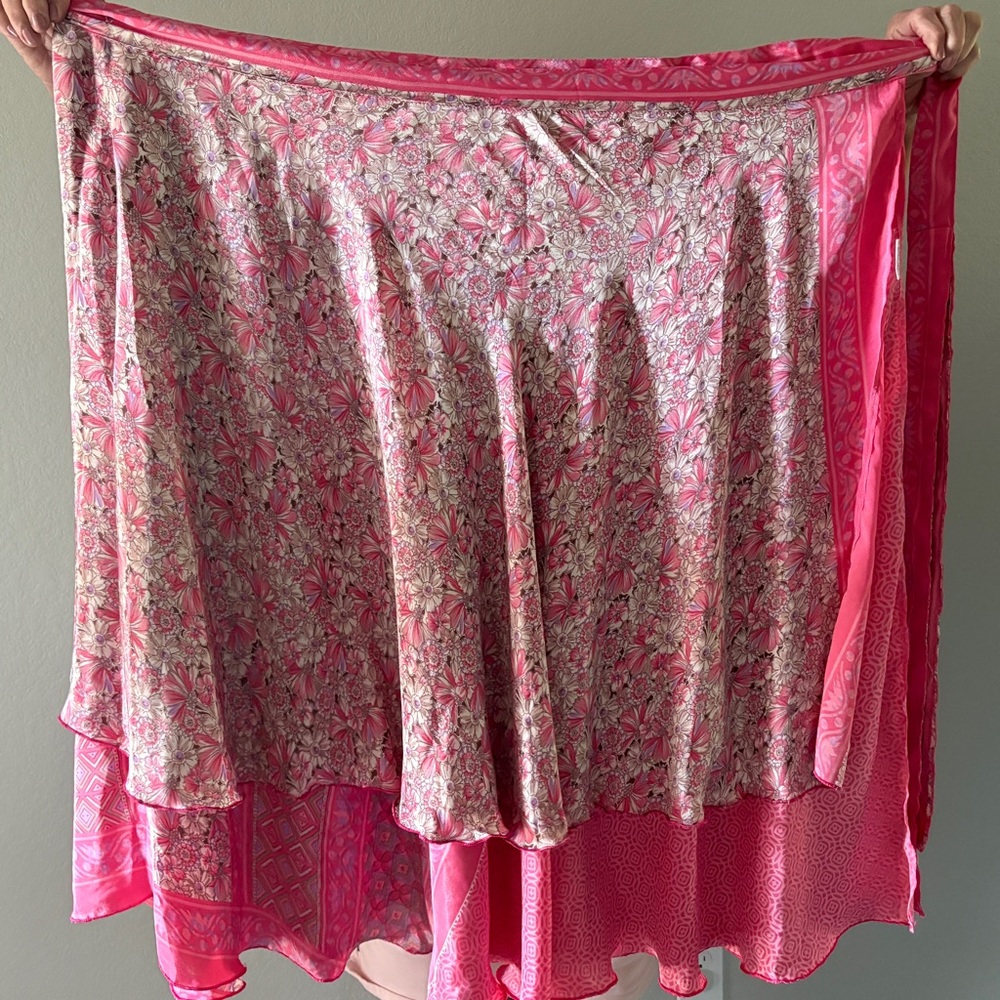 Pink Recycled Indian Sari Wrap Skirt